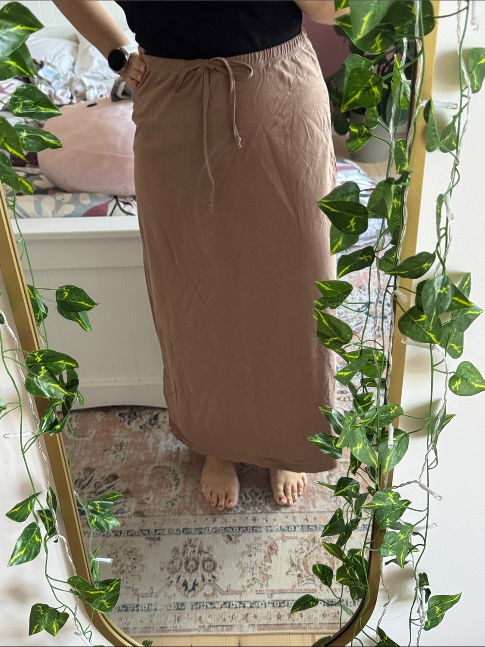 Zara Women's Drawstring Maxi Skirt in Taupe Brown